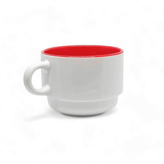 Xcara de Cermica Branca Empilhvel com Interior Vermelho para Sublimao - 150ml