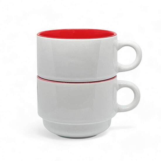 Xcara de Cermica Branca Empilhvel com Interior Vermelho para Sublimao - 150ml