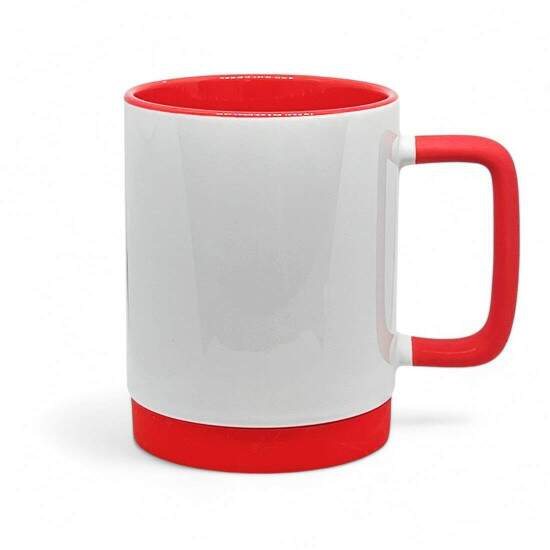 Caneca de Cermica Branca com Interior Vermelho, Ala Soft e Base em Silicone - 325ml