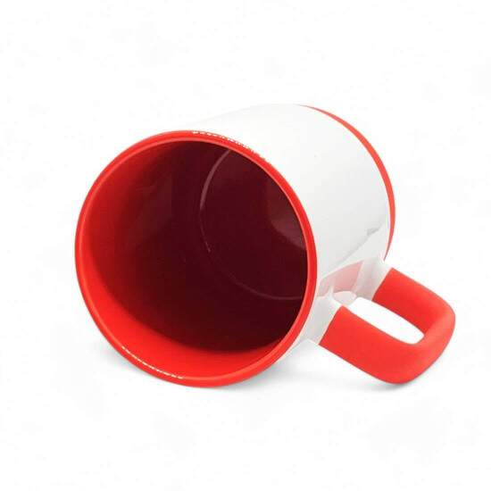 Caneca de Cermica Branca com Interior Vermelho, Ala Soft e Base em Silicone - 325ml
