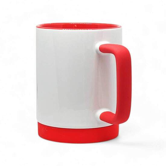 Caneca de Cermica Branca com Interior Vermelho, Ala Soft e Base em Silicone - 325ml
