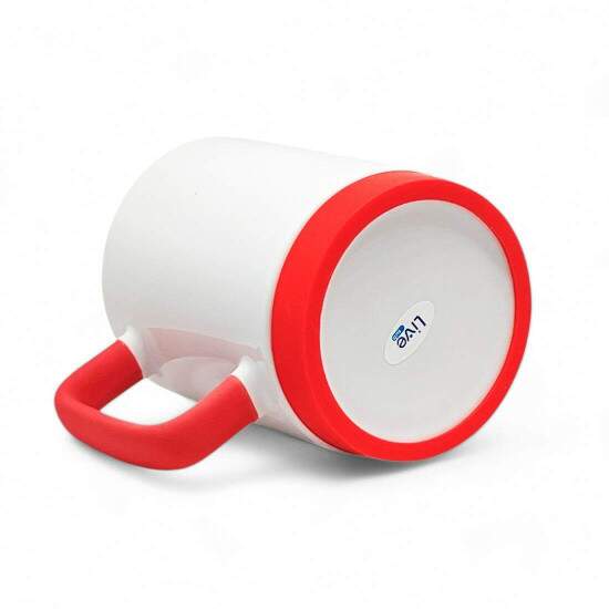 Caneca de Cermica Branca com Interior Vermelho, Ala Soft e Base em Silicone - 325ml
