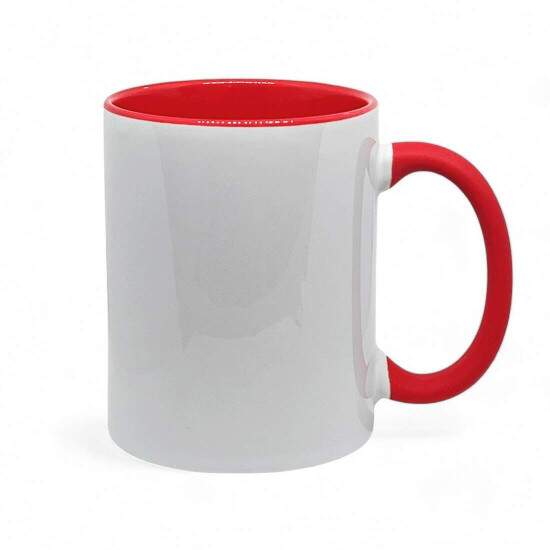 Caneca de Cermica Branca com Interior e Ala Soft Vermelho para Sublimao - 325ml