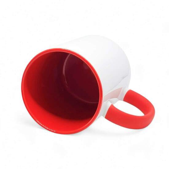 Caneca de Cermica Branca com Interior e Ala Soft Vermelho para Sublimao - 325ml