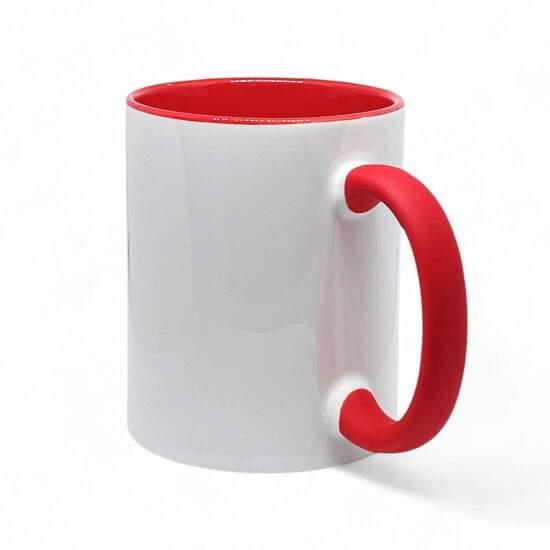 Caneca de Cermica Branca com Interior e Ala Soft Vermelho para Sublimao - 325ml