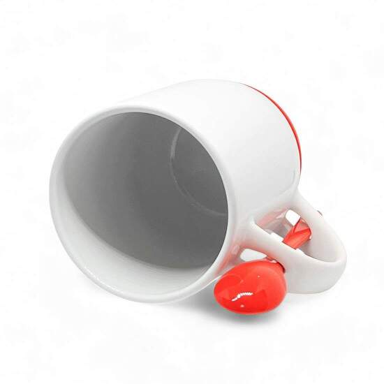 Caneca de Cermica Branca e Colher Vermelha com Tampa e Base em Silicone para Sublimao - 325ml