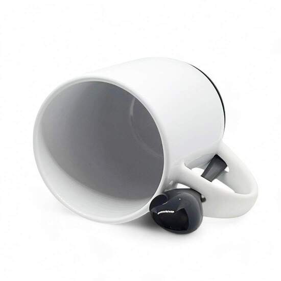 Caneca de Cermica Branca e Colher Preta com Tampa e Base em Silicone para Sublimao - 325ml