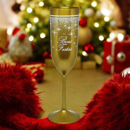 Taa Champagne Dourada Personalizada de Boas Festas - 190ml