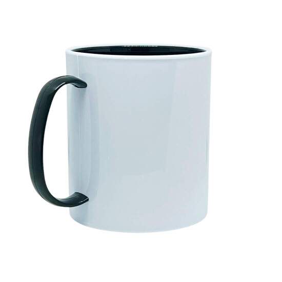 Caneca de Polmero Branco com Interior e Ala Preta para Sublimao - 325ml