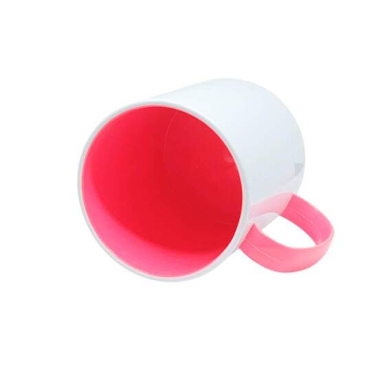 Caneca de Polmero Branco com Interior e Ala Pink para Sublimao - 325ml
