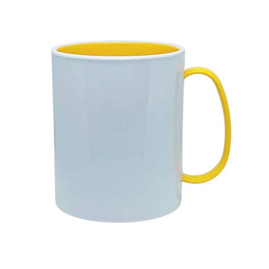 Caneca de Polmero Branco com Interior e Ala Amarelo para Sublimao - 325ml