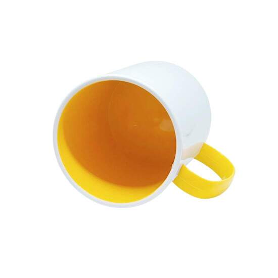 Caneca de Polmero Branco com Interior e Ala Amarelo para Sublimao - 325ml