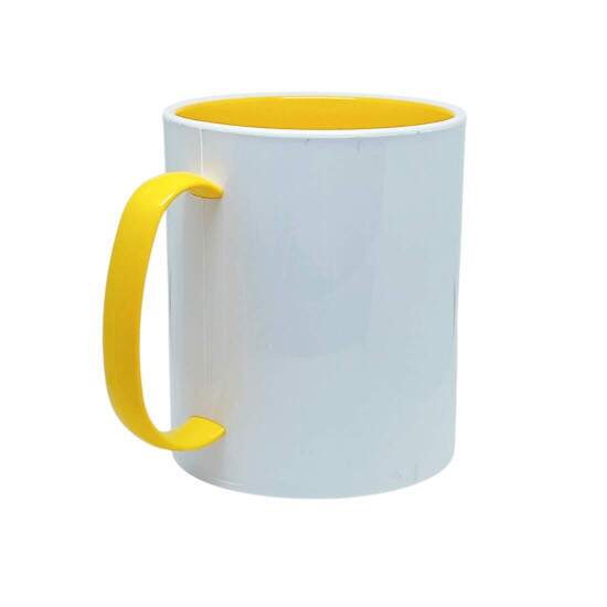 Caneca de Polmero Branco com Interior e Ala Amarelo para Sublimao - 325ml