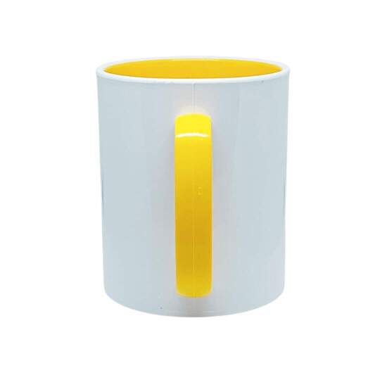 Caneca de Polmero Branco com Interior e Ala Amarelo para Sublimao - 325ml