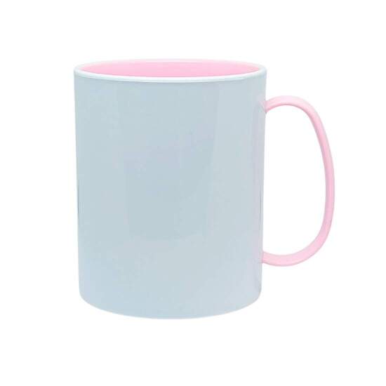 Caneca de Polmero Branco com Interior e Ala Rosa Beb para Sublimao - 325ml