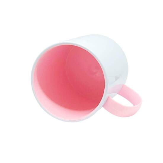 Caneca de Polmero Branco com Interior e Ala Rosa Beb para Sublimao - 325ml
