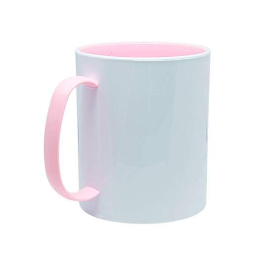 Caneca de Polmero Branco com Interior e Ala Rosa Beb para Sublimao - 325ml