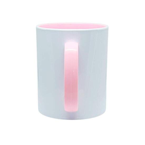 Caneca de Polmero Branco com Interior e Ala Rosa Beb para Sublimao - 325ml