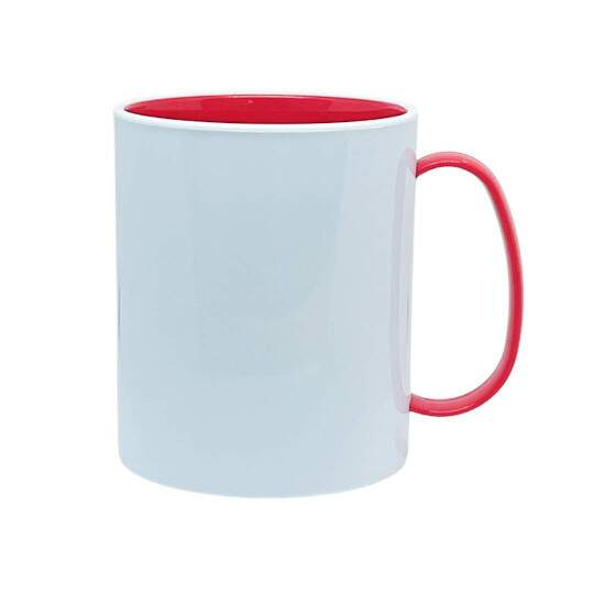 Caneca Personalizvel de Polmero Branco com Interior e Ala Vermelha - 325ml para Sublimao