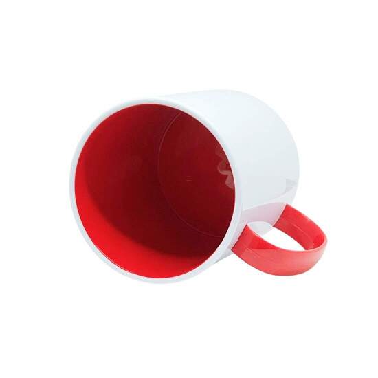 Caneca Personalizvel de Polmero Branco com Interior e Ala Vermelha - 325ml para Sublimao