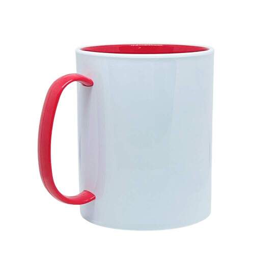 Caneca Personalizvel de Polmero Branco com Interior e Ala Vermelha - 325ml para Sublimao