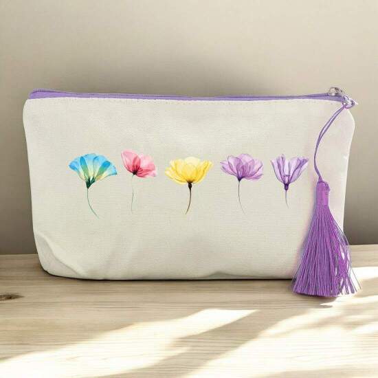 Necessaire de Polister Bege com Zper Lils para Sublimao - 15x27cm
