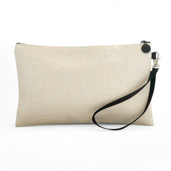 Necessaire de Polister Bege com Zper Preta para Sublimao - 15x24cm