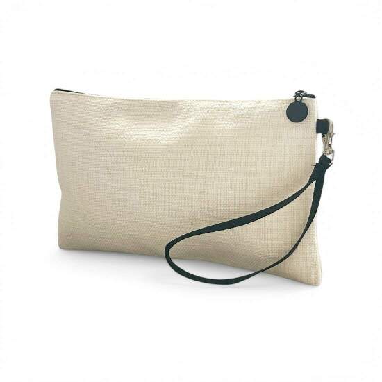 Necessaire de Polister Bege com Zper Preta para Sublimao - 15x24cm