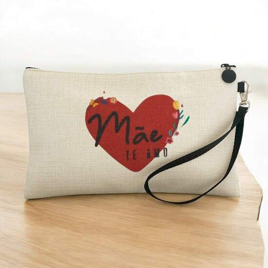 Necessaire de Polister Bege com Zper Preta para Sublimao - 15x24cm