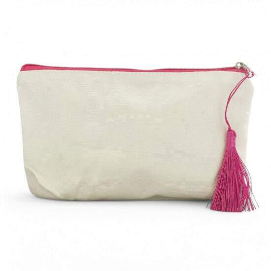 Necessaire de Polister Bege com Zper Rosa para Sublimao - 15x27cm