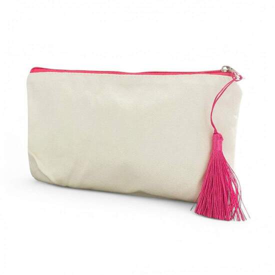 Necessaire de Polister Bege com Zper Rosa para Sublimao - 15x27cm