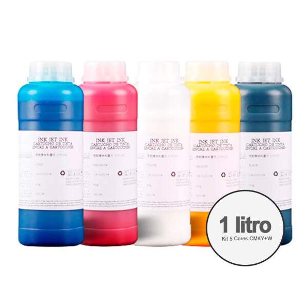Kit 5 Tinta DTF Txtil Premium para Impresso em Tecidos - 1 Litro