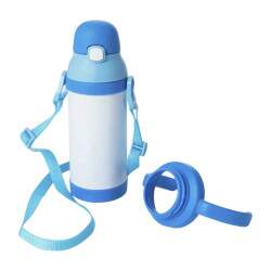Garrafa Trmica em Ao Inox Branco com Pegador Infantil e Ala Corda Azul para Sublimao - 330ml