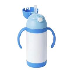 Garrafa Trmica em Ao Inox Branco com Pegador Infantil e Ala Corda Azul para Sublimao - 330ml