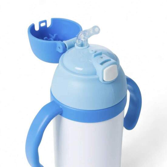 Garrafa Trmica em Ao Inox Branco com Pegador Infantil e Ala Corda Azul para Sublimao - 330ml
