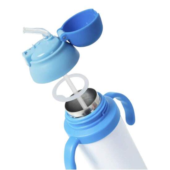 Garrafa Trmica em Ao Inox Branco com Pegador Infantil e Ala Corda Azul para Sublimao - 330ml