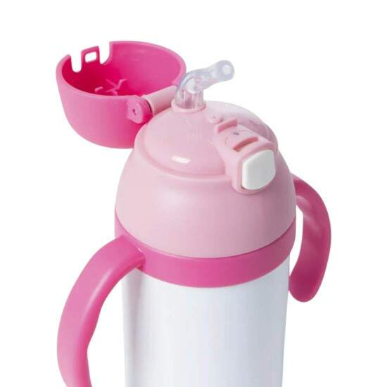 Garrafa Trmica em Ao Inox Branco com Pegador Infantil e Ala Corda Rosa para Sublimao - 330ml