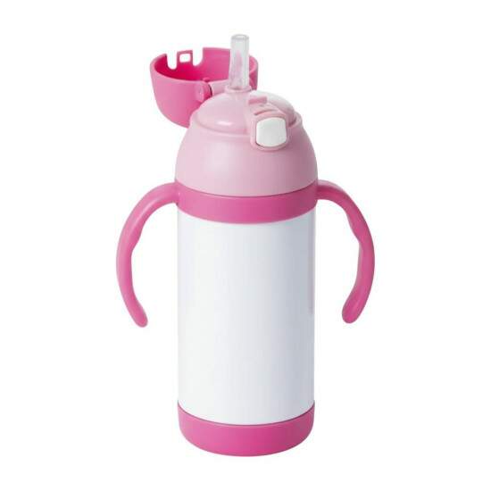 Garrafa Trmica em Ao Inox Branco com Pegador Infantil e Ala Corda Rosa para Sublimao - 330ml