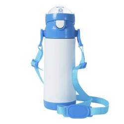 Garrafa Trmica de Inox Branco com Ala e Tampa Astronauta Azul para Sublimao - 350ml