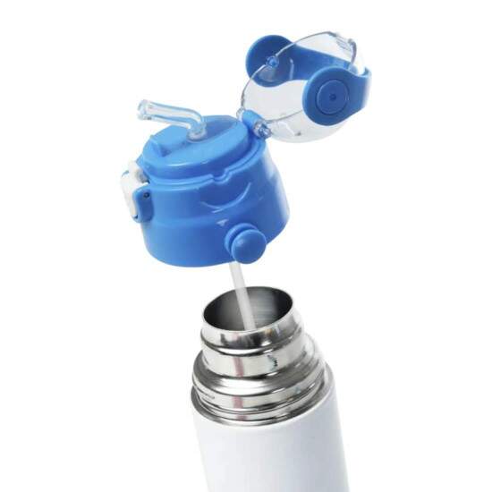 Garrafa Trmica de Inox Branco com Ala e Tampa Astronauta Azul para Sublimao - 350ml