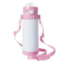 Garrafa Trmica de Inox Branco com Ala e Tampa Astronauta Rosa para Sublimao - 350ml