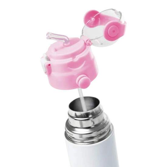 Garrafa Trmica de Inox Branco com Ala e Tampa Astronauta Rosa para Sublimao - 350ml