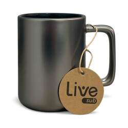 Caneca de Cermica Cinza Chumbo e Tag Presente para Sublimao - 350ml