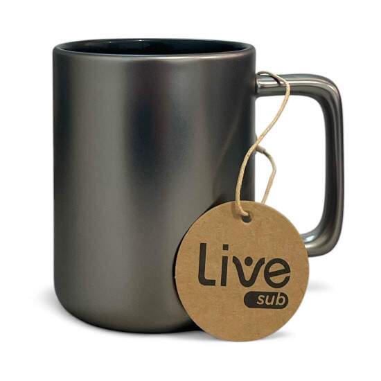 Caneca de Cermica Cinza Chumbo e Tag Presente para Sublimao - 350ml