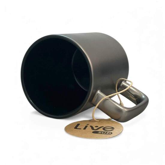 Caneca de Cermica Cinza Chumbo e Tag Presente para Sublimao - 350ml