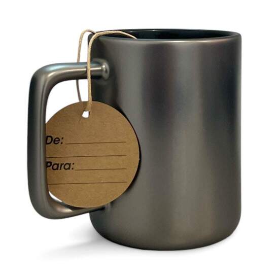 Caneca de Cermica Cinza Chumbo e Tag Presente para Sublimao - 350ml