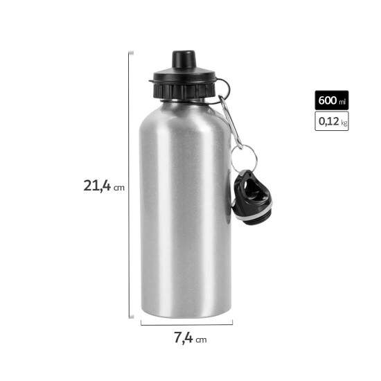 Squeeze de Alumnio Prata 2 Tampas para Sublimao - 600ml