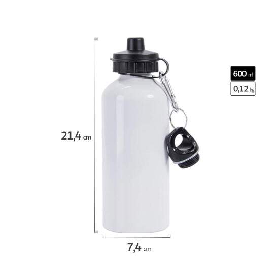 Squeeze de Alumnio Branco 2 Tampas para Sublimao - 600ml