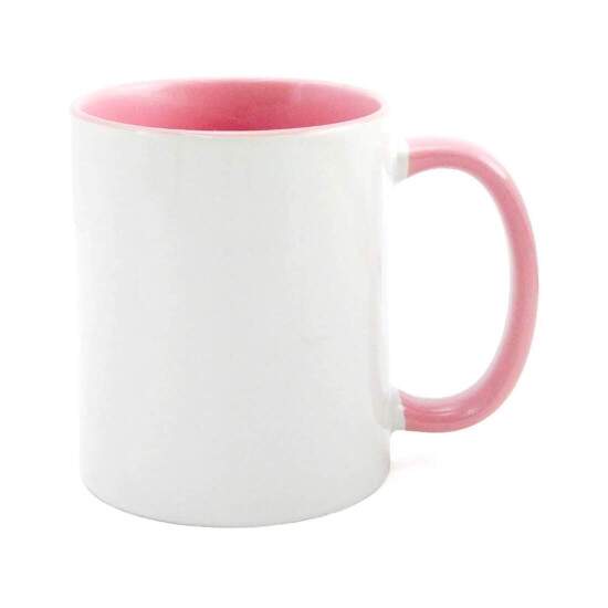 Caneca de Cermica Branca com Interior e Ala Rosa para Sublimao - 325ml
