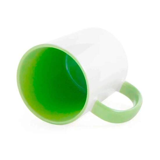 Caneca de Cermica Branca com Interior e Ala Verde Claro para Sublimao - 325ml